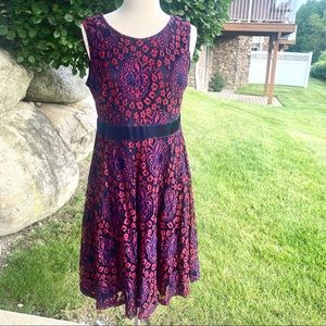 PZZ Beach Red & Navy Floral Lace Sleeveless Dress